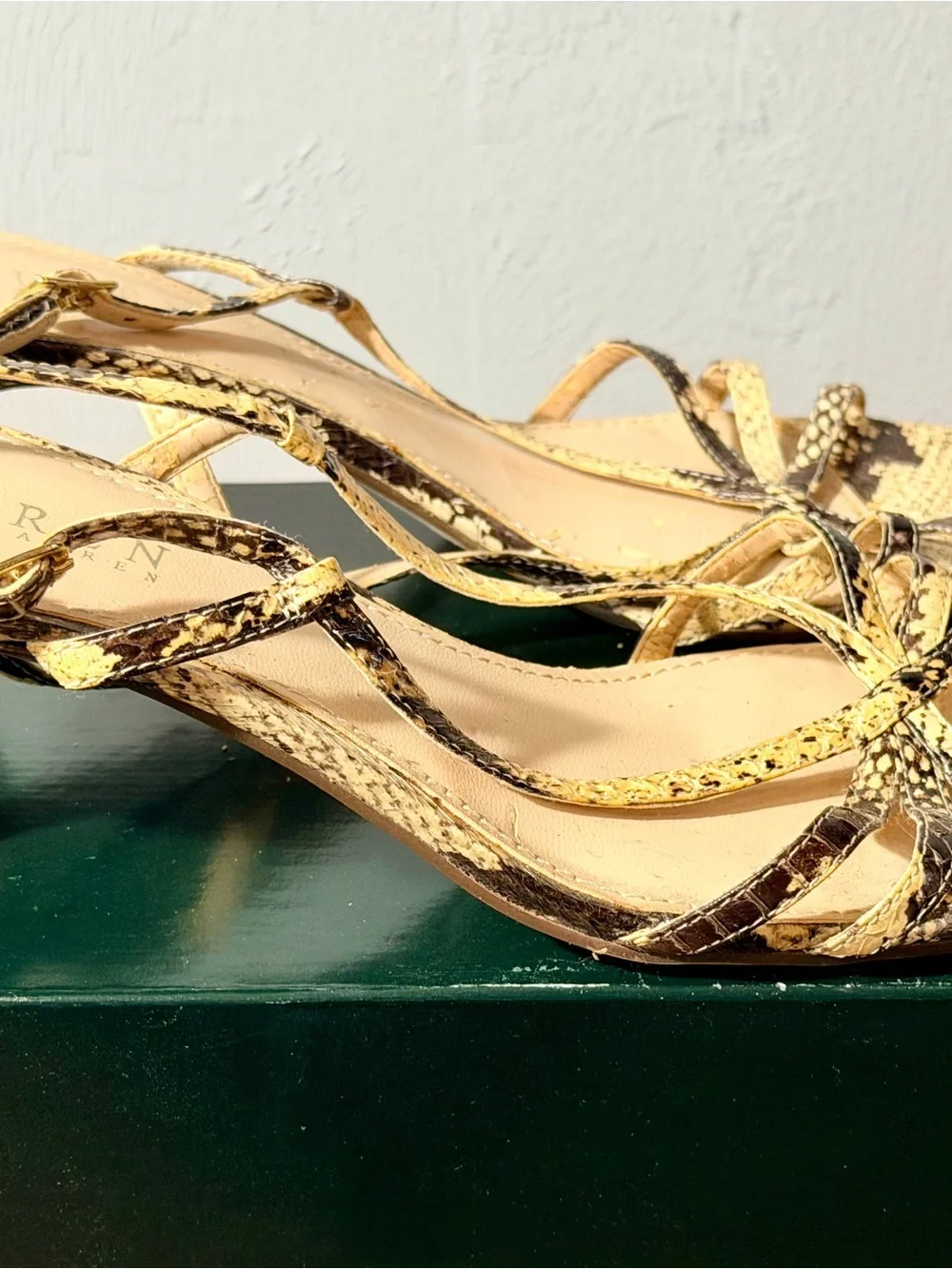 Lauren Ralph Lauren 7.5 Snake-Print Strappy Slingback Sandals - Beige/Brown - Picture 6 of 6